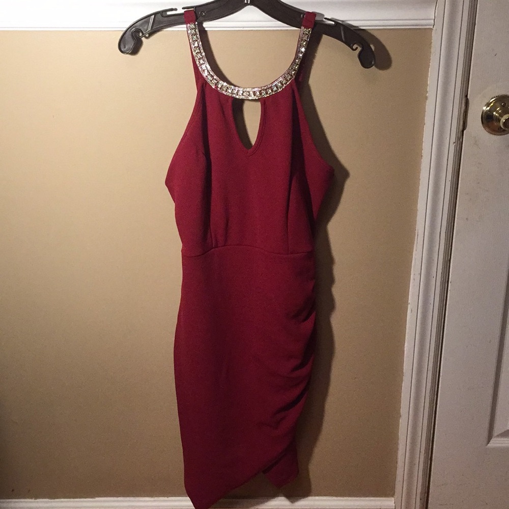 red dress with jeweled collar